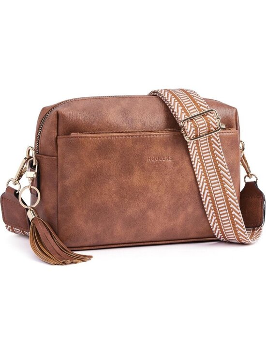 Handbags - Women's Brown Leather Triple Zip Small Crossbody Bag Wallet with Card Slots
